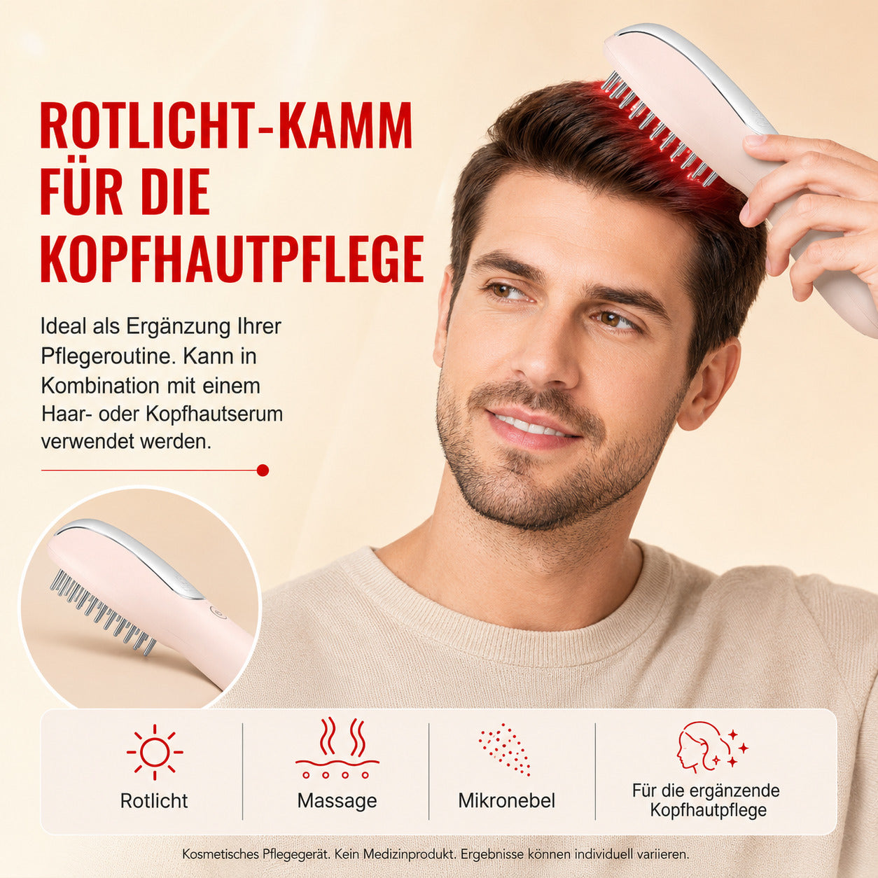 Cool-i ® 5-in-1 Kopfhaut-Massagebürste – Mit 4-Farben-LED + Infrarot für Haarwachstum, EMS, Vernebelung, Ionen & Massage für gesunde Kopfhaut und kräftiges Haar