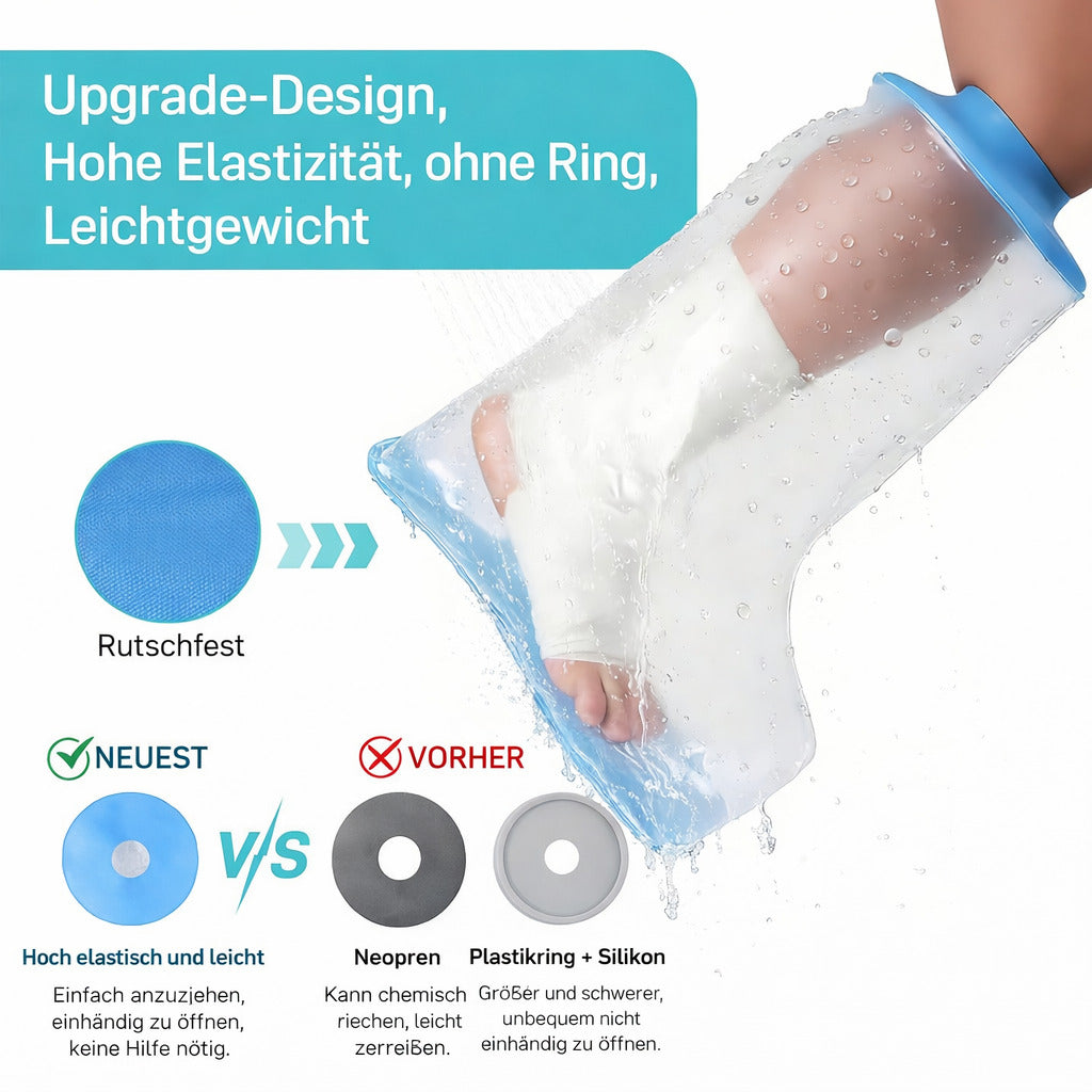 Wasserdichte Dusch-Schutzhülle für Bein & Fuß – TPU Schutzüberzug mit Silikonring, wiederverwendbar, für Verband oder Gips