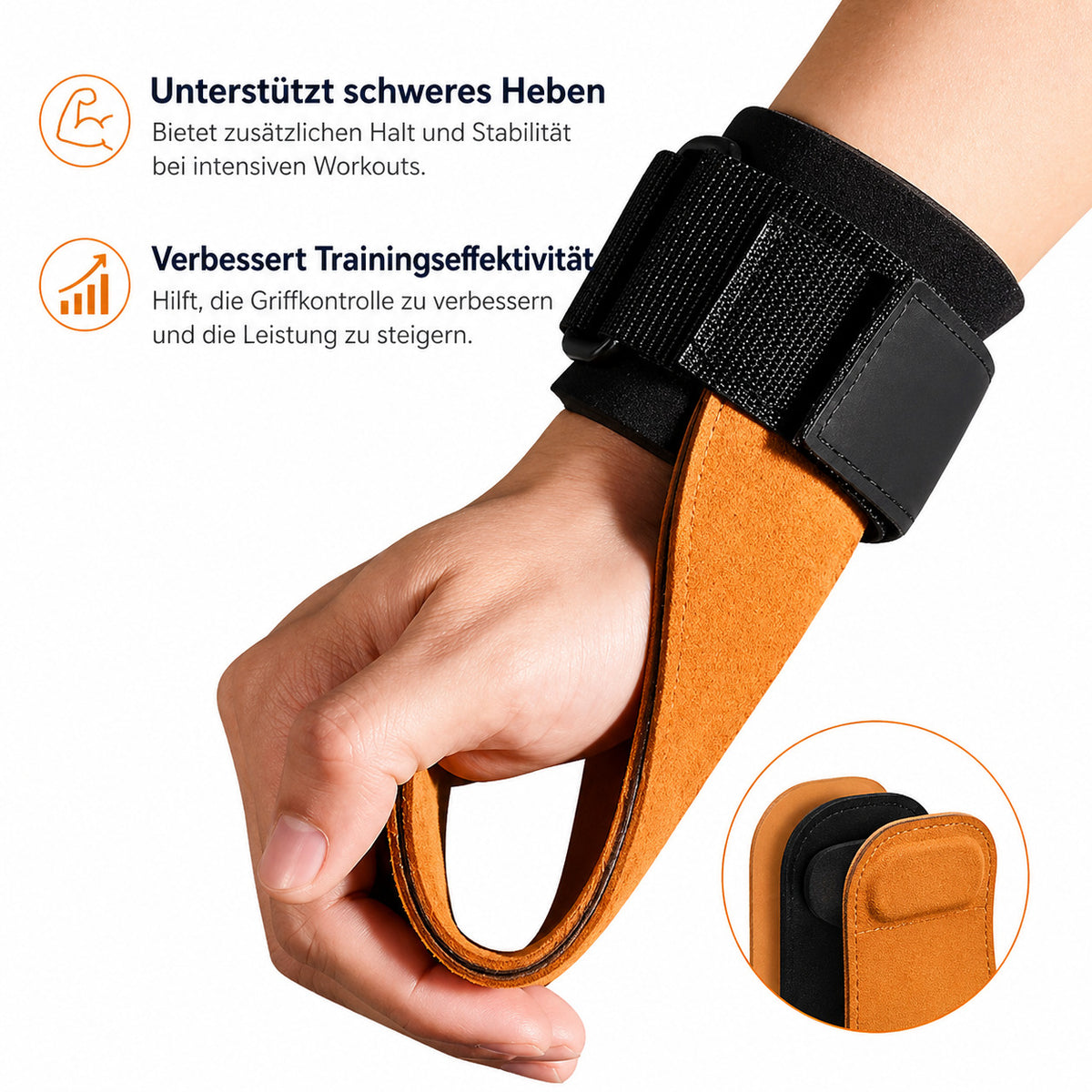2er Set Gewichtheber Zughilfen mit Handgelenkband, rutschfest, Lederpolster, für Fitness, Krafttraining & Gym