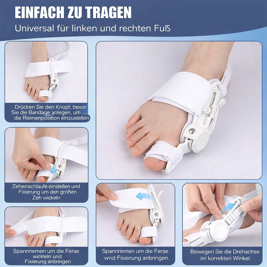 Hallux valgus Korrektor mit Drehverstellung, links/rechts tragbar, individuell einstellbar, für Alltag & Entspannung