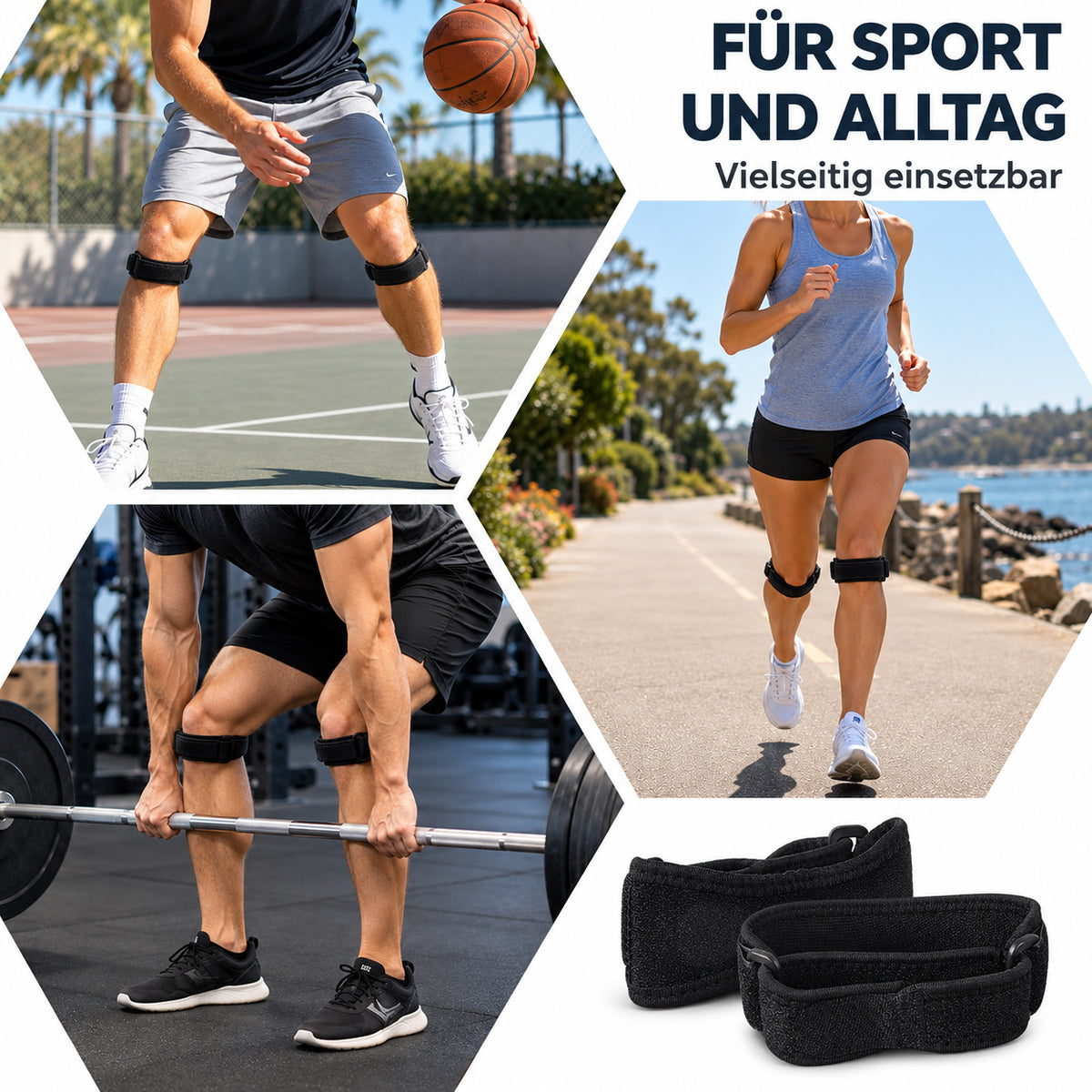 COOL-i Patellabandage 2 Stück, verstellbares Knieband mit Klettverschluss, für Sport & Alltag