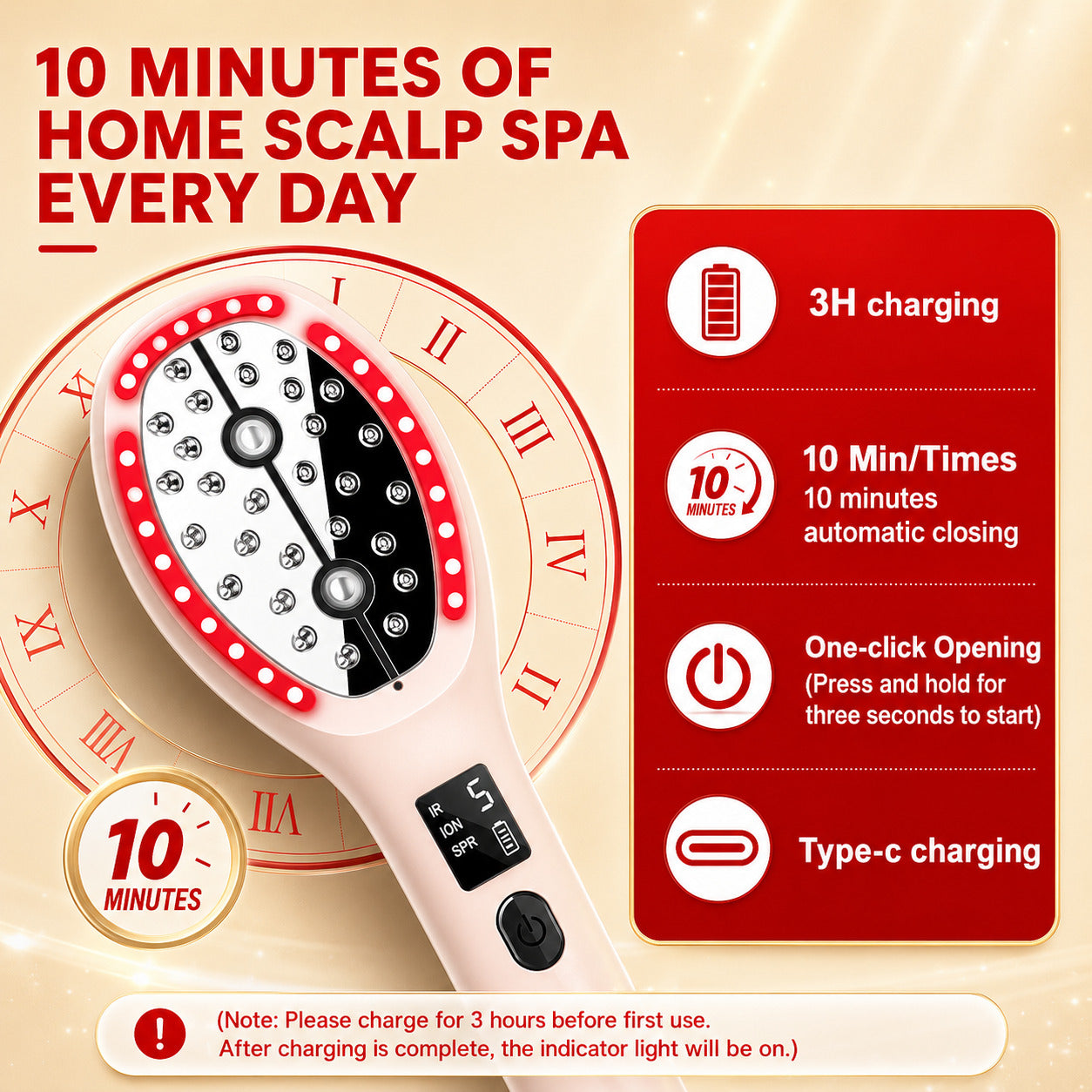 Cool-i ® 5-in-1 Kopfhaut-Massagebürste – Mit 4-Farben-LED + Infrarot für Haarwachstum, EMS, Vernebelung, Ionen & Massage für gesunde Kopfhaut und kräftiges Haar