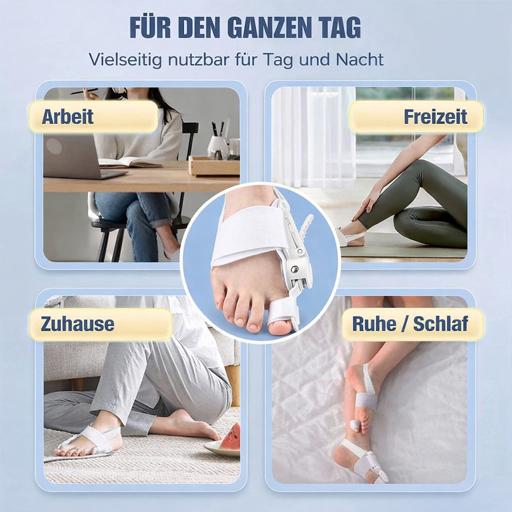 Hallux valgus Korrektor mit Drehverstellung, links/rechts tragbar, individuell einstellbar, für Alltag & Entspannung
