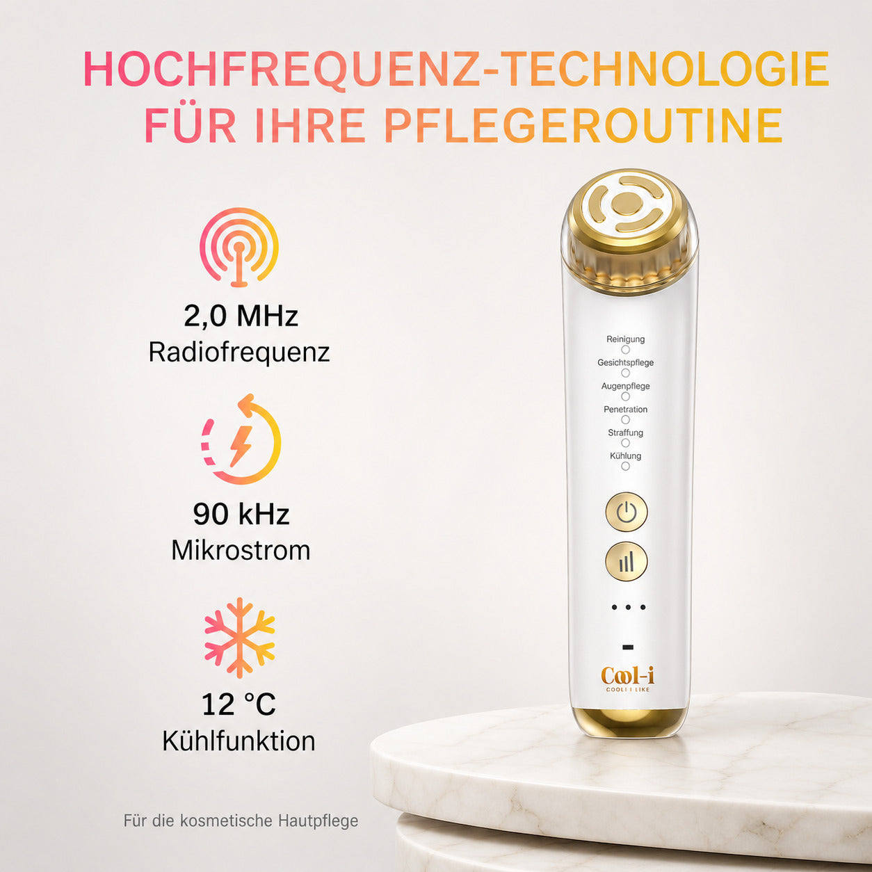 COOL-i® 2MHz RF & EMS Gesichtsmassagegerät – 6-in-1 Hautverjüngung mit Ultraschall, Licht & Kühlmodus