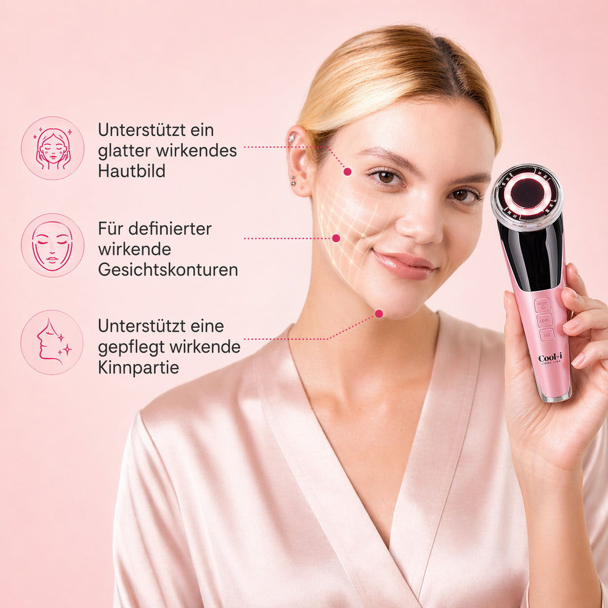 Cool-i® 5-in-1 Gesichtspflegegerät – EMS, LED-Licht, Wärme/Kälte, Vibration – Kabellos & wiederaufladbar – Für kosmetische Anwendung zu Hause