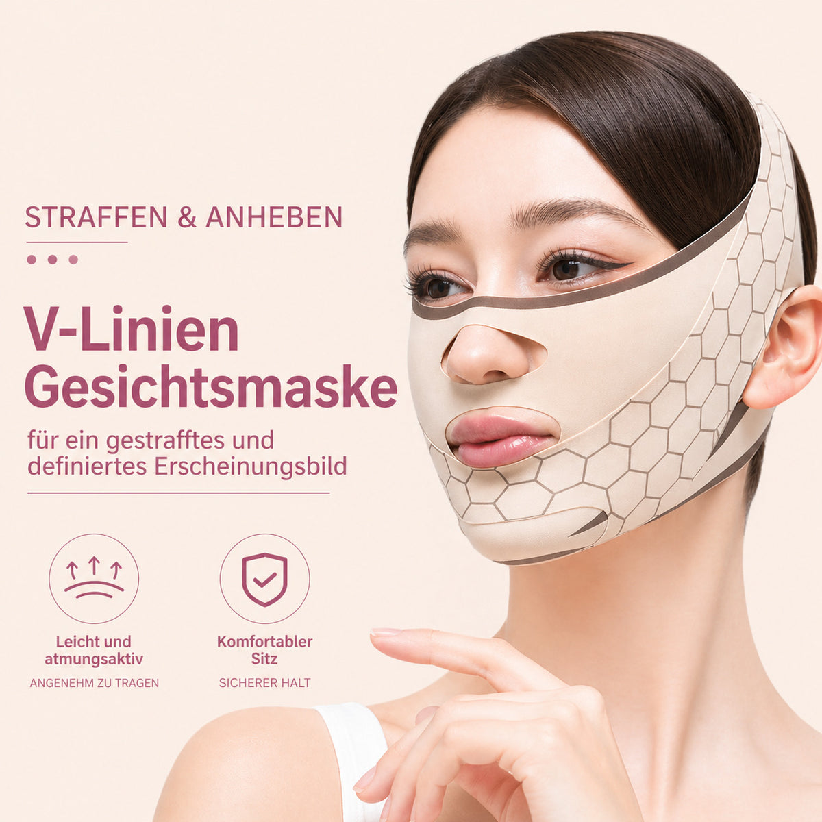 Gesichtsband V-Form, verstellbare Kinnmaske, atmungsaktiv, wiederverwendbar, für Gesichtspflege & Kontur