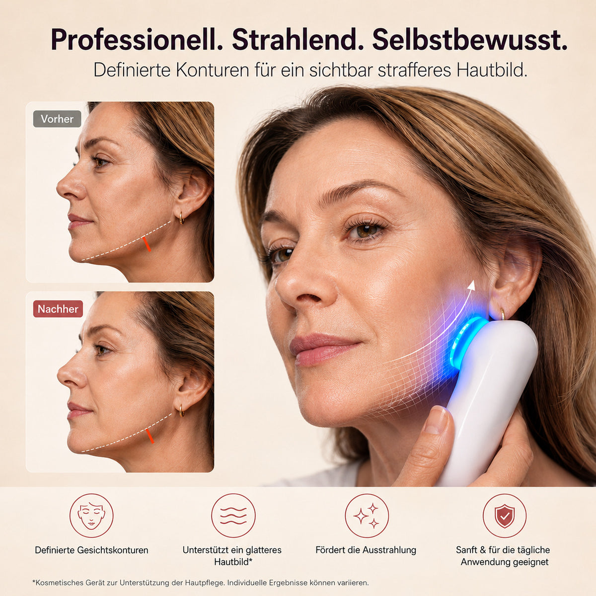 COOL-i RF Beautygerät mit EMS & LED, 3 Stufen, USB-C, für kosmetische Hautpflege