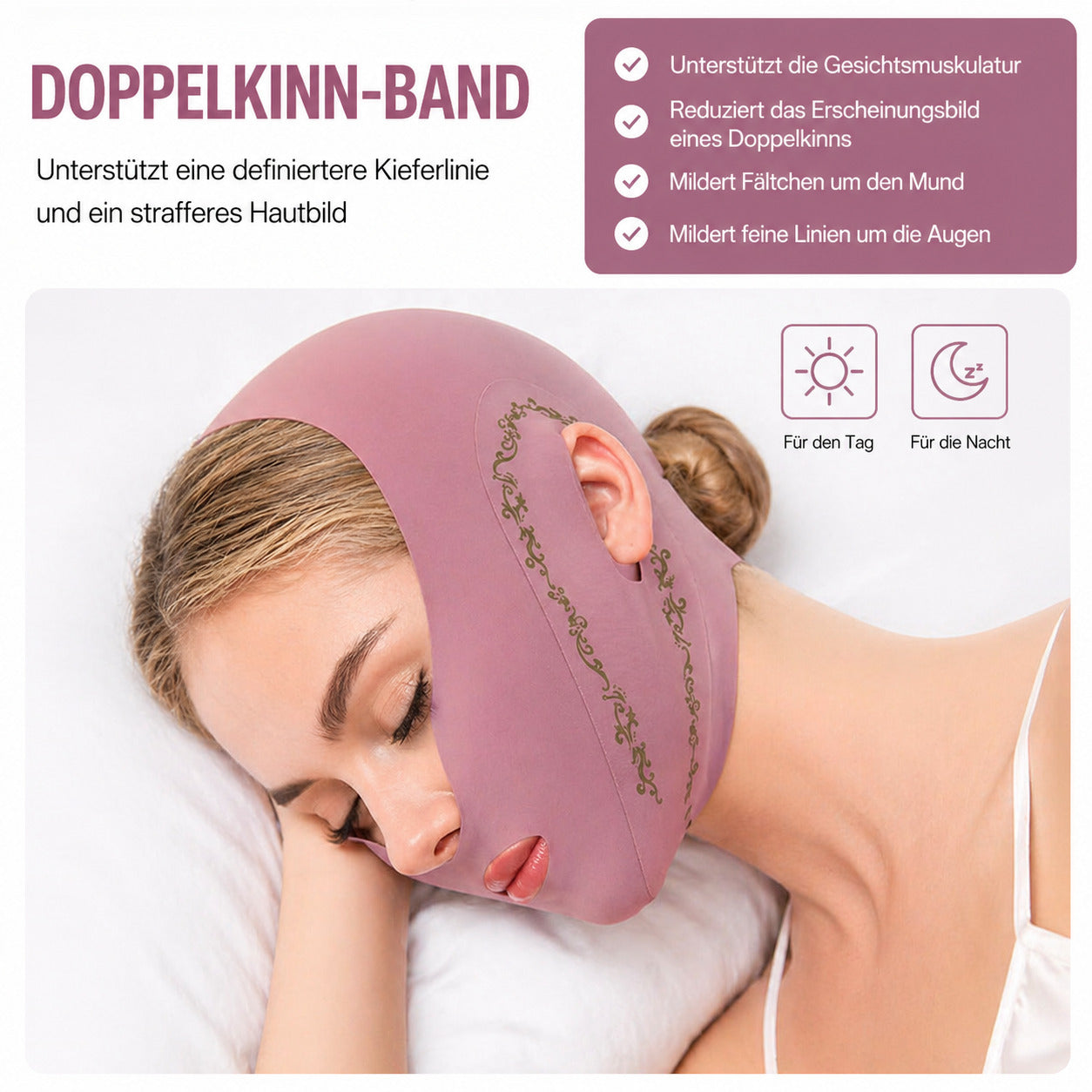 Gesichtsband V-Form, verstellbares Kinnband, atmungsaktiv, wiederverwendbar, für Gesichtspflege & Alltag