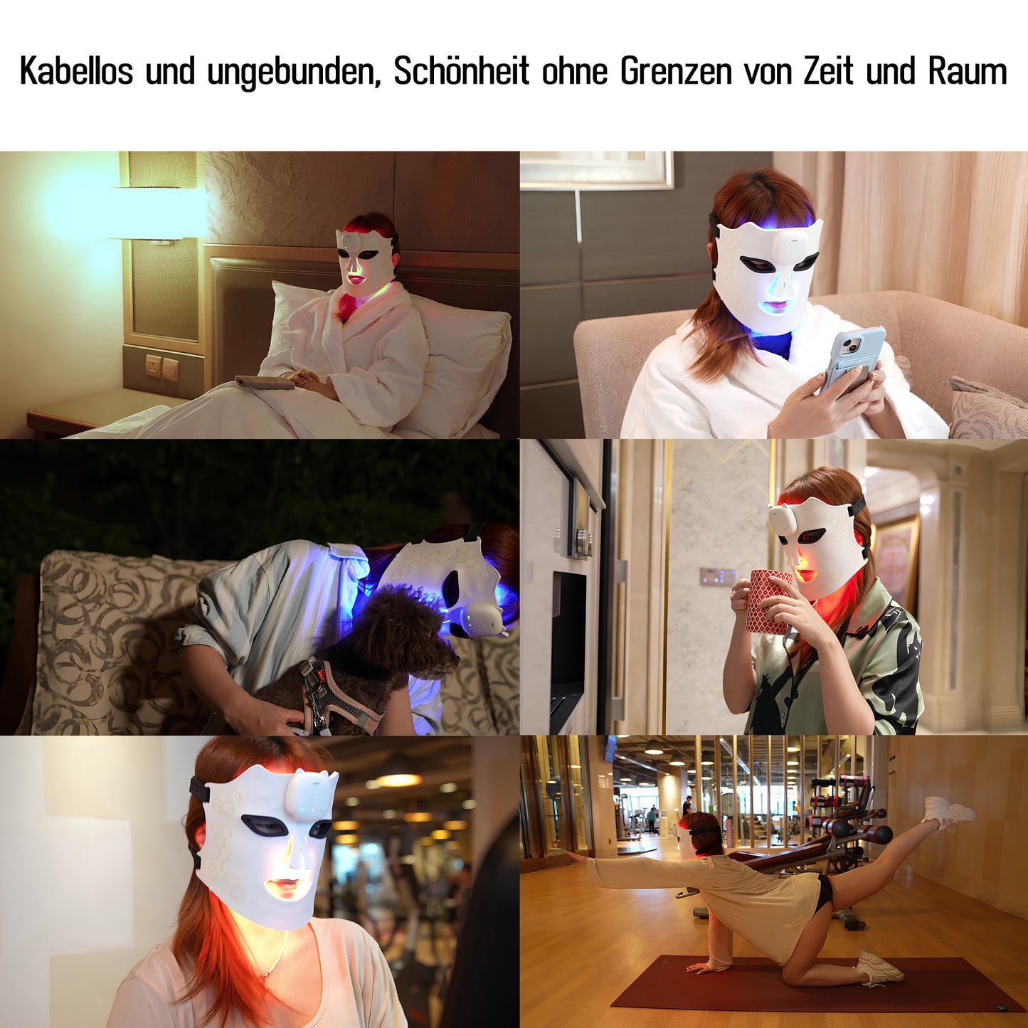 COOL-i LED Kosmetik Gesichtsmaske kabellos in Alltagssituationen – für entspannte Hautpflege überall, von Zuhause bis zum Fitnessstudio