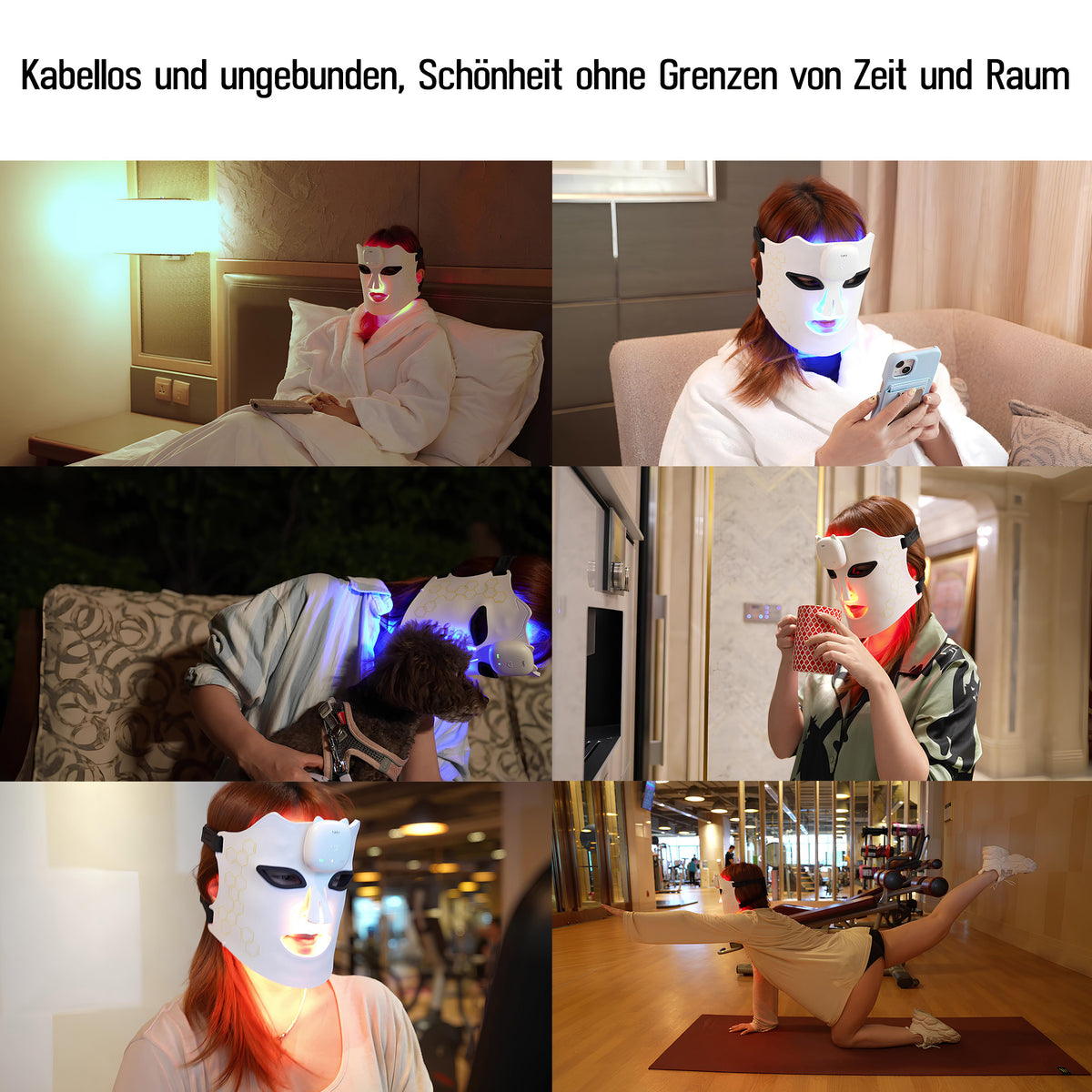 COOL-i LED Kosmetik Gesichtsmaske kabellos in Alltagssituationen – für entspannte Hautpflege überall, von Zuhause bis zum Fitnessstudio