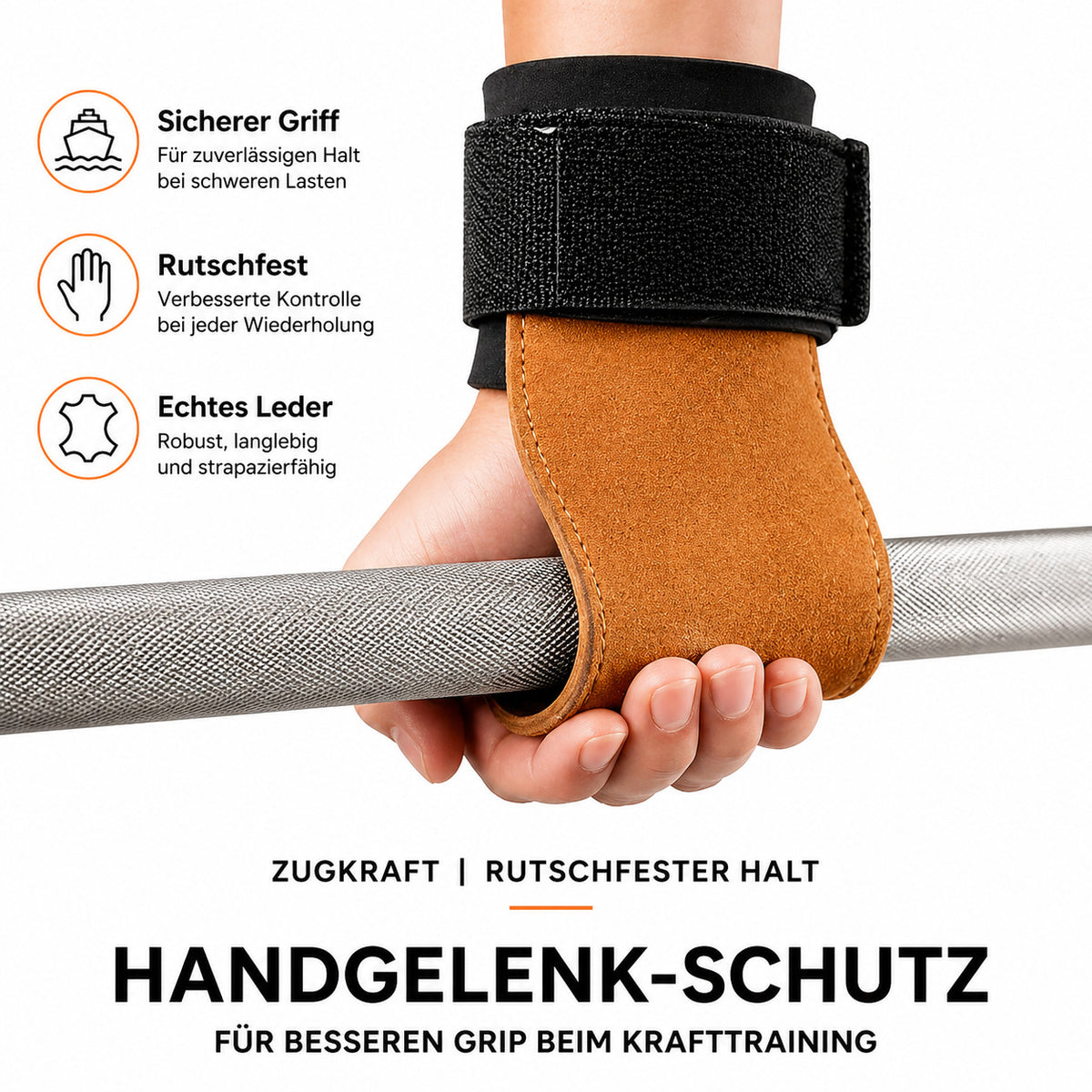 2er Set Gewichtheber Zughilfen mit Handgelenkband, rutschfest, Lederpolster, für Fitness, Krafttraining & Gym