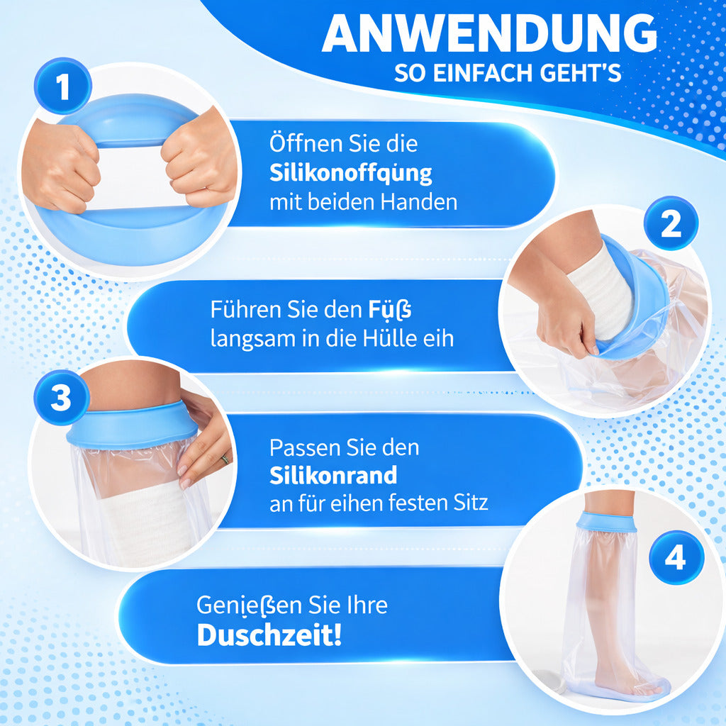 Wasserdichte Dusch-Schutzhülle für Bein – Wiederverwendbarer Schutzüberzug mit rutschfester Sohle für Bad & Dusche