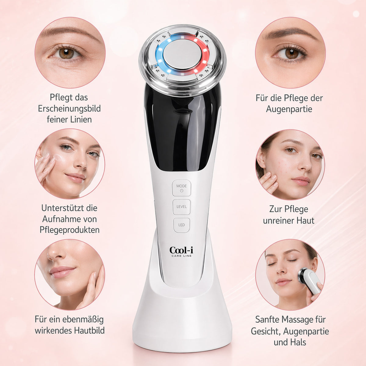 COOL-i® 5-in-1 Beautygerät – Für ergänzende Gesichtspflege mit EMS, Licht-, Wärme- & Kühlfunktion – Kabellos & kompakt für Zuhause