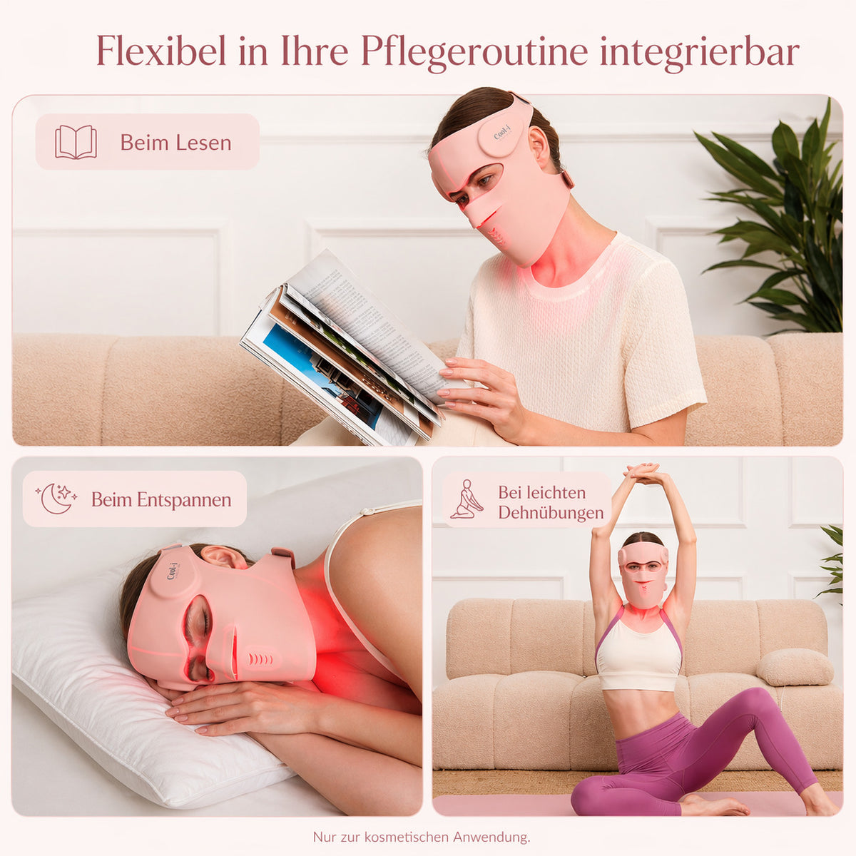 Cool-i® 3D LED Gesichtsmaske – 9 Lichtfarben, kabellos mit Fernbedienung, hautfreundliches Silikon, Lichttherapie für Anti-Aging, Akne & Hautpflege