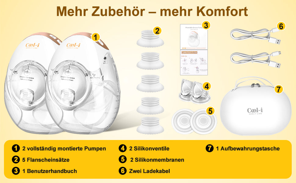 Cool-i® Elektrische Tragbare Milchpumpe GLE32 – BPA-frei, 3 Modi & 12 Stufen, 3 Flanschgrößen (18/21/24 mm), 300 ml