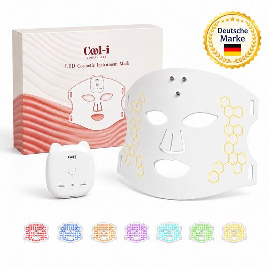 COOL-i® LED-Gesichtsmaske mit Nahinfrarot, 8 Lichtmodi, kabelloser Steuerung & 5/10-Min.-Timer, USB-aufladbar