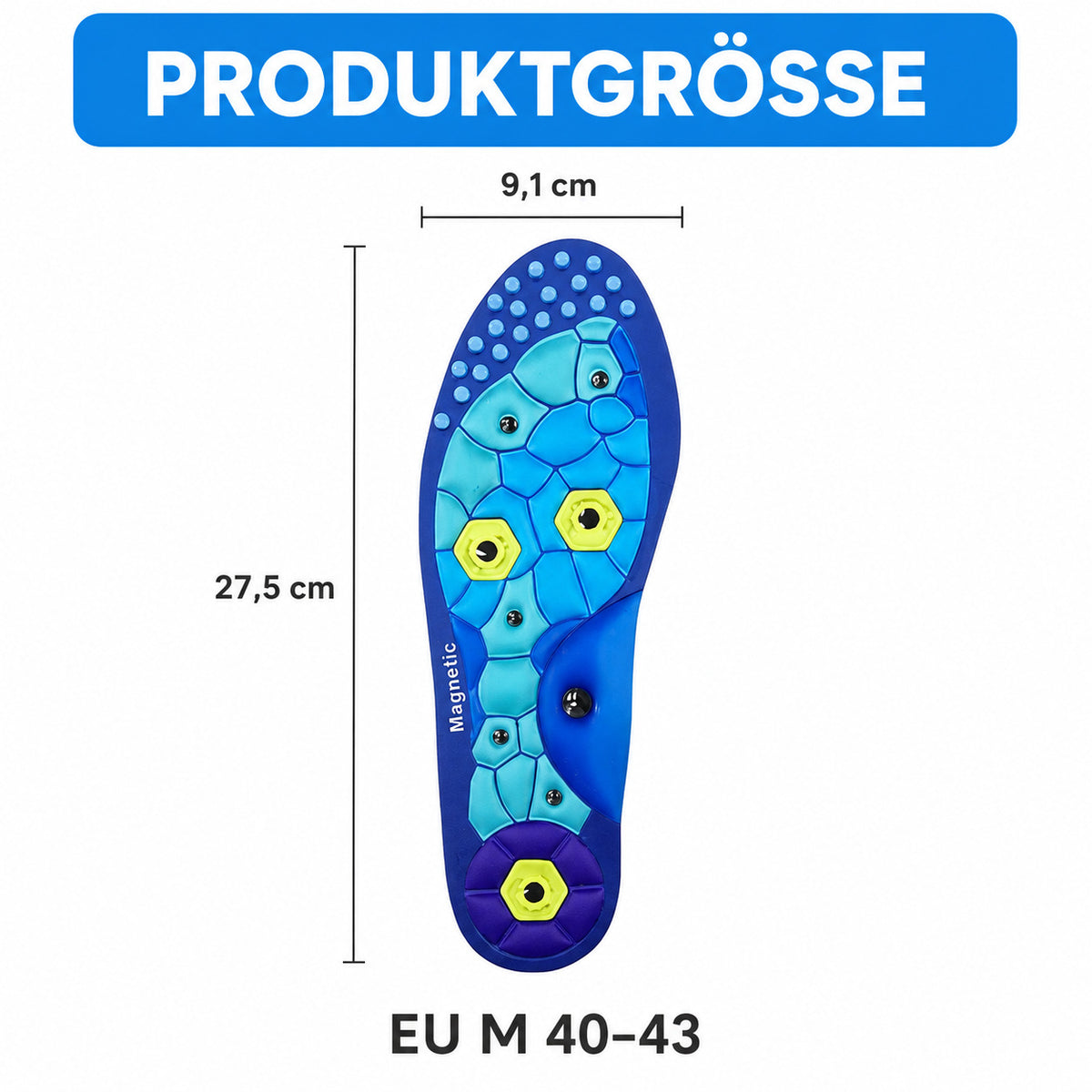 Magnetische Massage Einlegesohlen mit Akupressurpunkten, zuschneidbar, stoßdämpfend, atmungsaktiv für Alltag & Sport