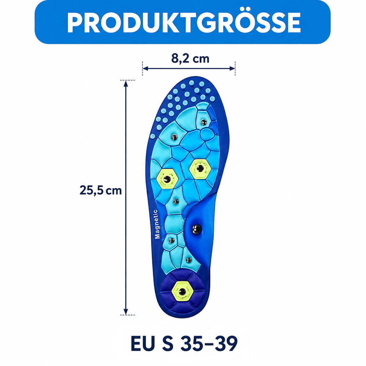 Magnetische Massage Einlegesohlen mit Akupressurpunkten, zuschneidbar, stoßdämpfend, atmungsaktiv für Alltag & Sport
