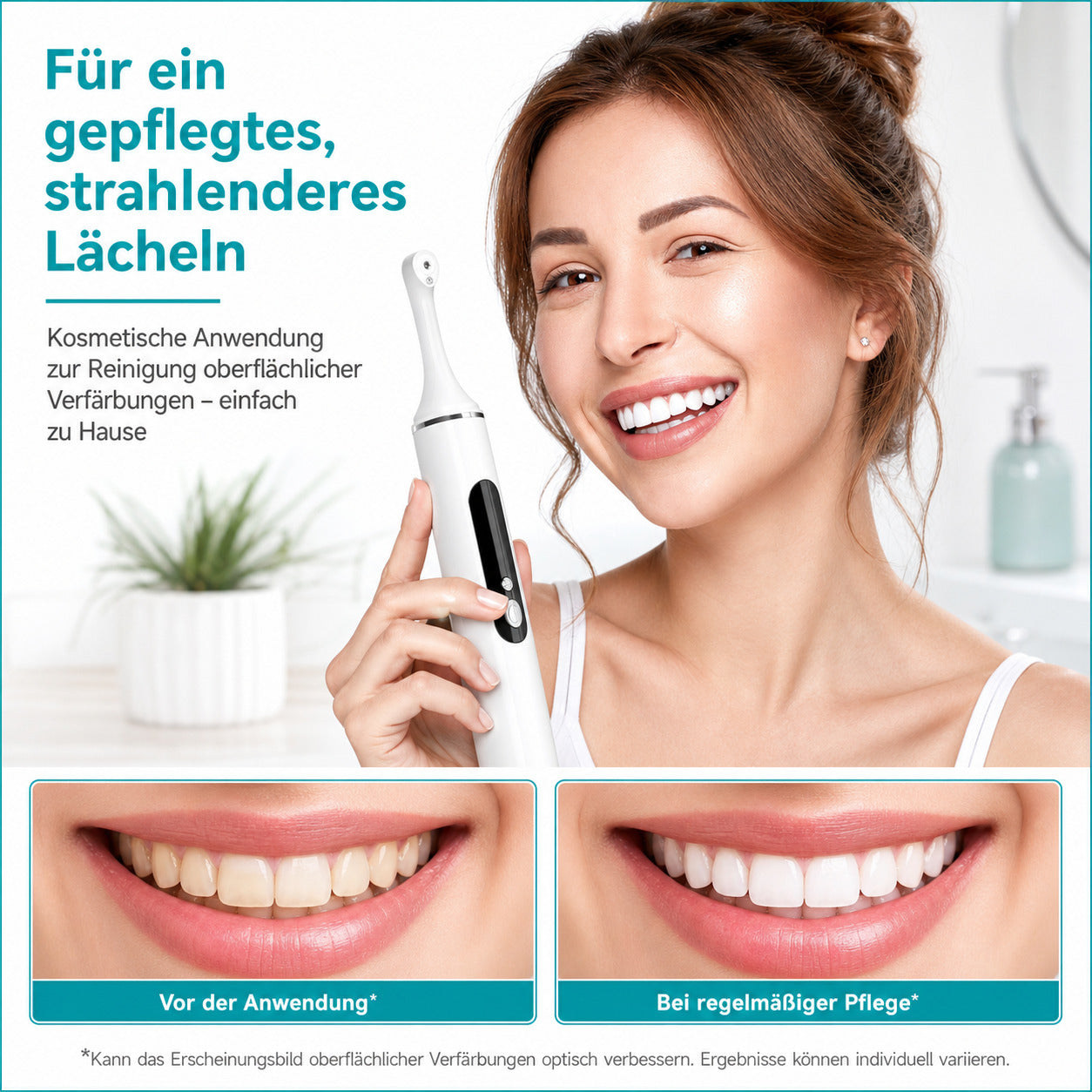 Cool-i® Zahnpolierer Set mit LED & 5 Modi& 6 Köpfen, – Für kosmetische Zahnpflege, sanftes Aufhellen & frischen Atem