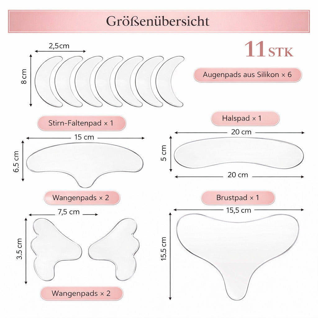 Kosmetikbehandlungsgerät Anti-Falten Silikonpads – 11-teiliges Set 11 Stk. Silikon Anti-Falten-Abdeckung Gesicht, Hals & Brust
