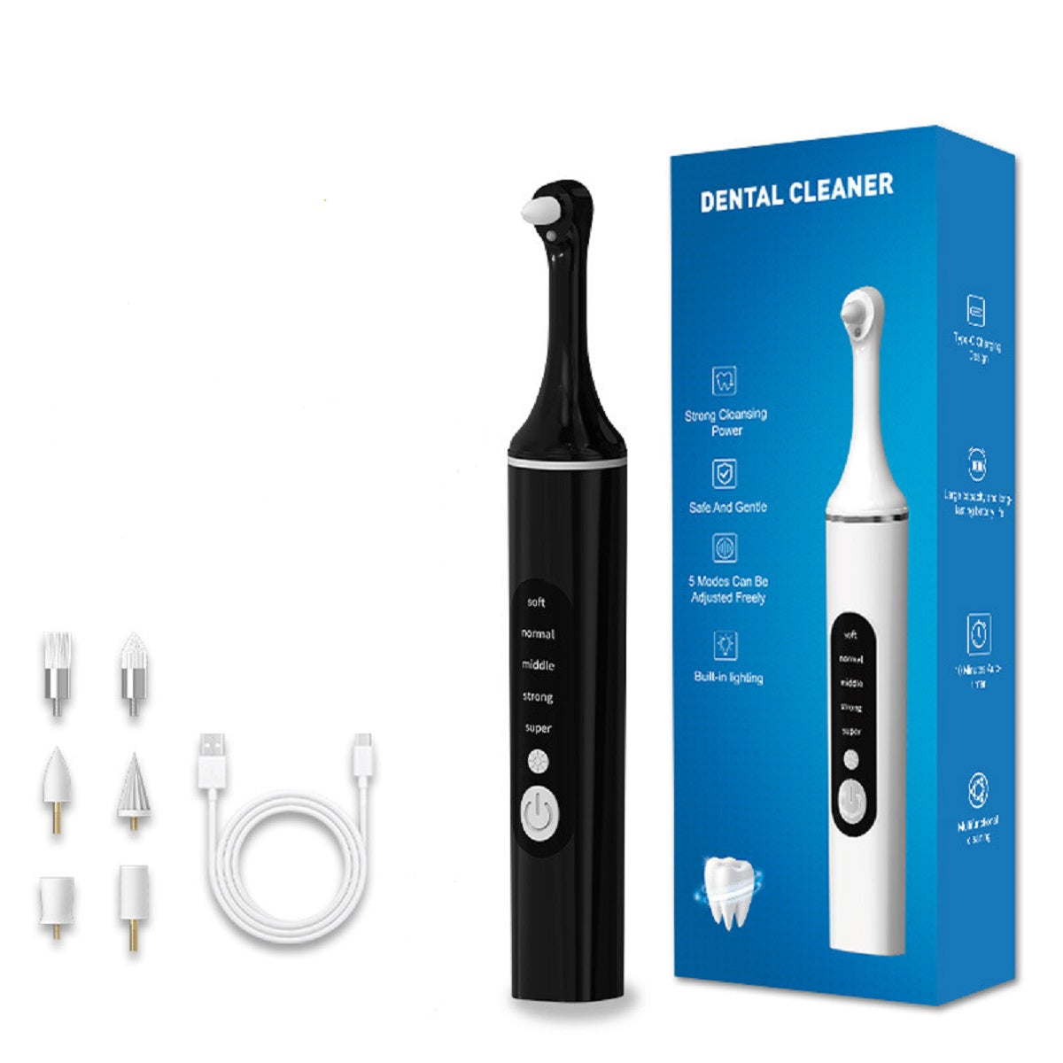 Cool-i® Zahnpolierer Set mit LED & 5 Modi& 6 Köpfen, – Für kosmetische Zahnpflege, sanftes Aufhellen & frischen Atem