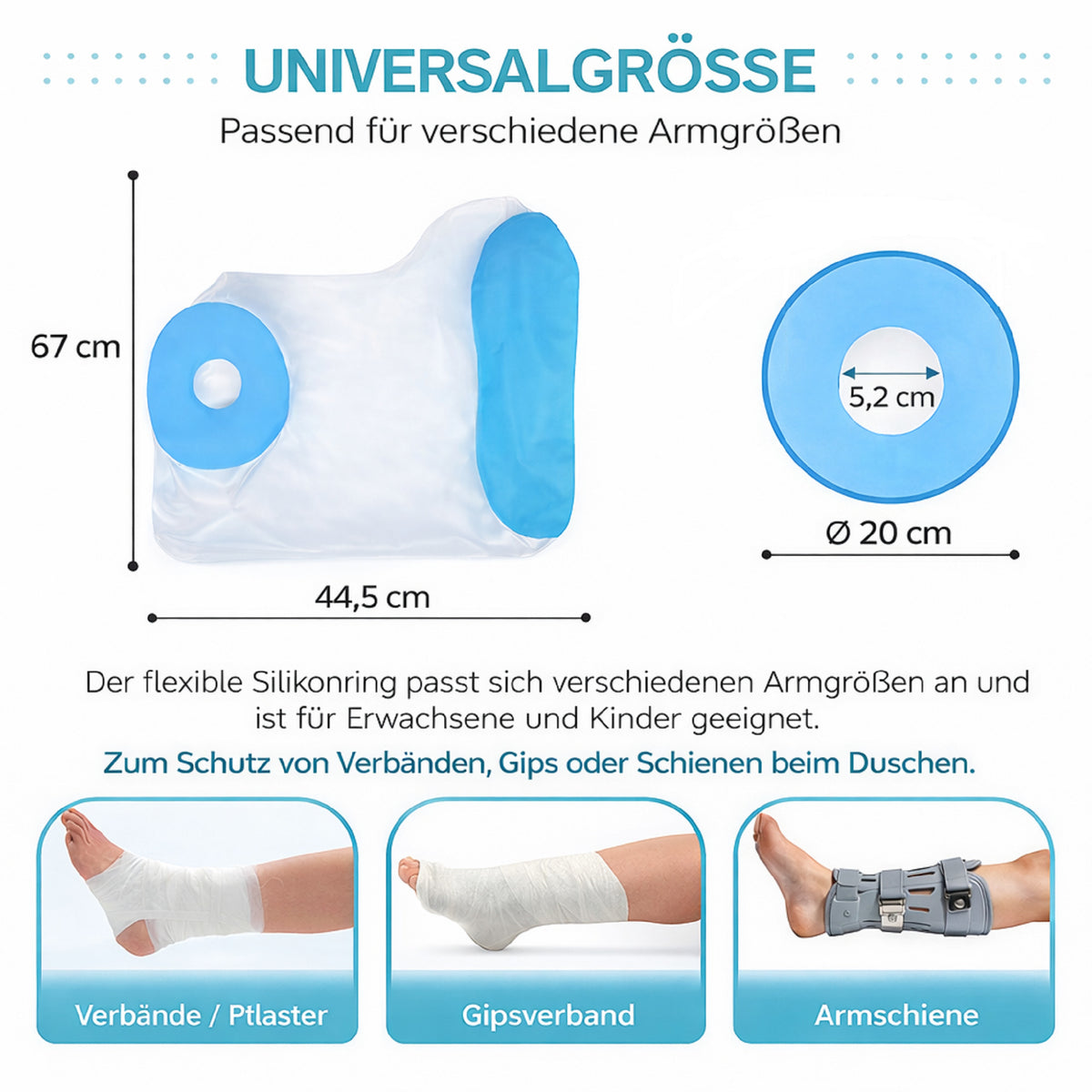 Wasserdichte Bein Duschschutzhülle, TPU Schutzüberzug mit Silikonring & rutschfester Sohle