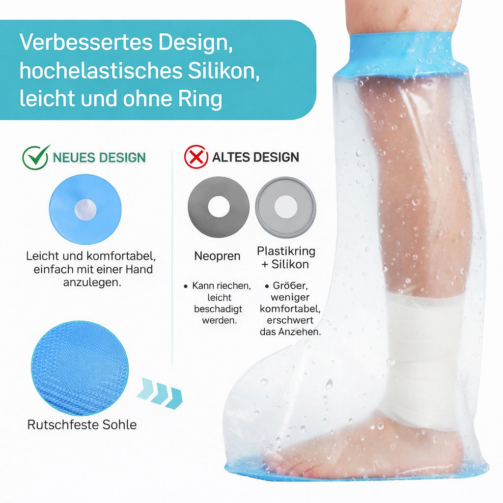 Wasserdichte Bein Duschschutzhülle, TPU Schutzüberzug mit Silikonring & rutschfester Sohle