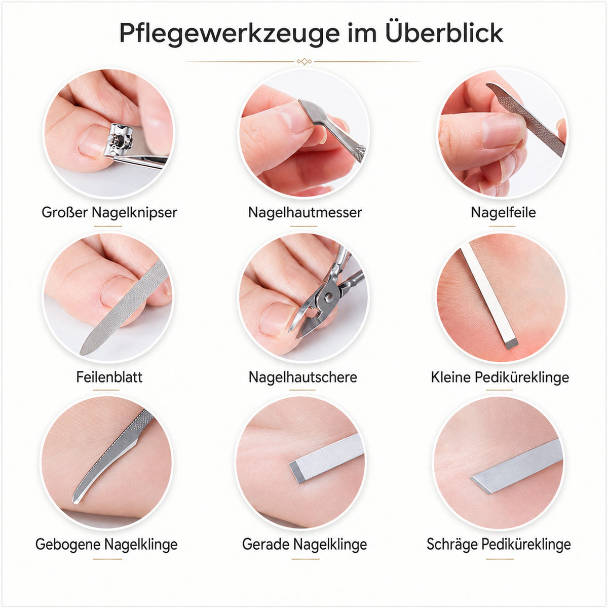 18 teiliges Maniküre Set aus Edelstahl mit PU Etui, Nagelpflege Set für Hände, Füße & Gesicht, Reiseetui